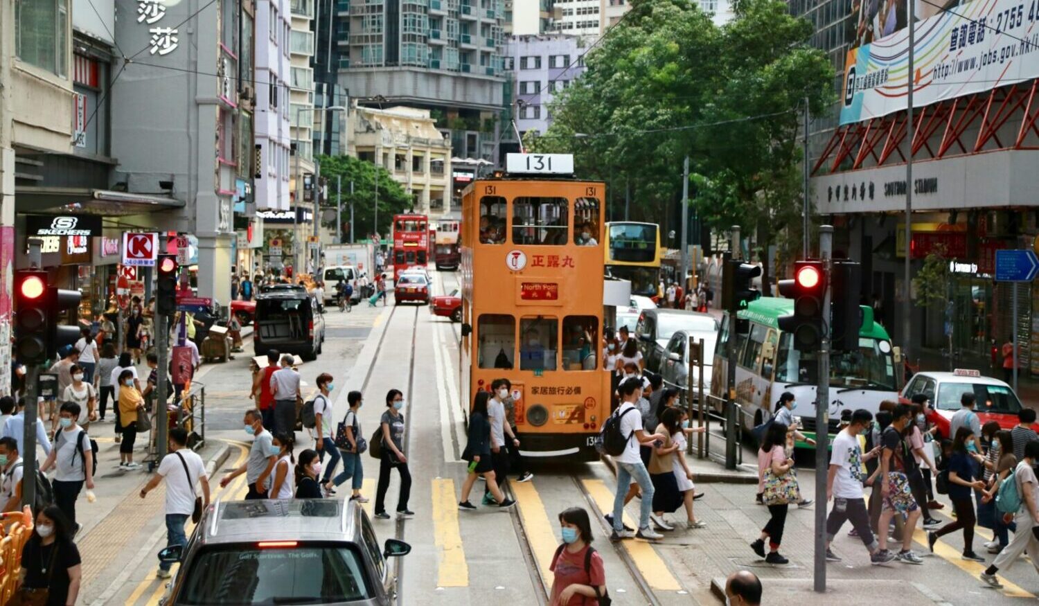 Hong Kong Orange double decker tram in Wan Chai Alison Pang Orange double decker tram in Wan Chai. Photo by Alison Pang